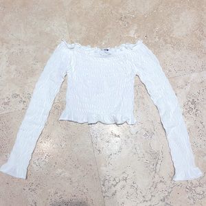 cropped white long sleeve of the shoulder top - zara